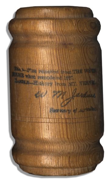 Presentation Gavel Made of Pine Wood From The White House & Hickory From Mount Vernon -- With Printed Signature & Message From U.S. Secretary of Agriculture