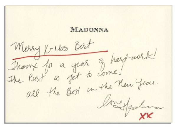 Madonna Christmas Card Signed -- ''Merry X-mas Bert''