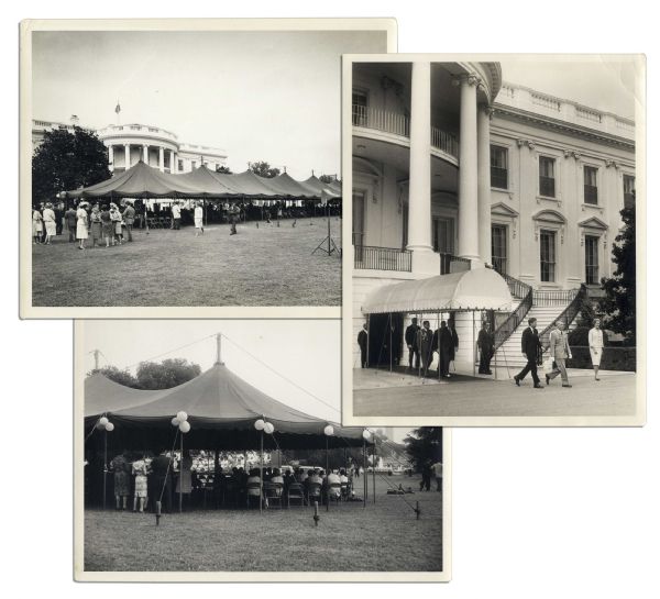 Collection of Three Official White House 10'' x 8'' Photos Including One of JFK -- Taken on The White House Lawn at Jackie Kennedy's First Concert For Crippled Children in 1961