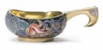 Intricate Faberge Silver & Cloisonne Enamel Kovsh, Dating to 1899-1908
