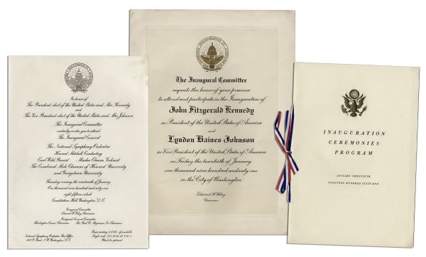 John F. Kennedy Inauguration Lot -- Invitation & Program For The Inauguration Itself, Plus an Invitation to The Inaugural Concert