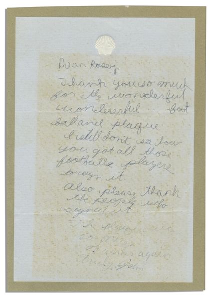 Kennedy's Son JFK Jr. Autograph Letter Signed as a Child -- ''...I still don't see how you got all those football players to sign it...''