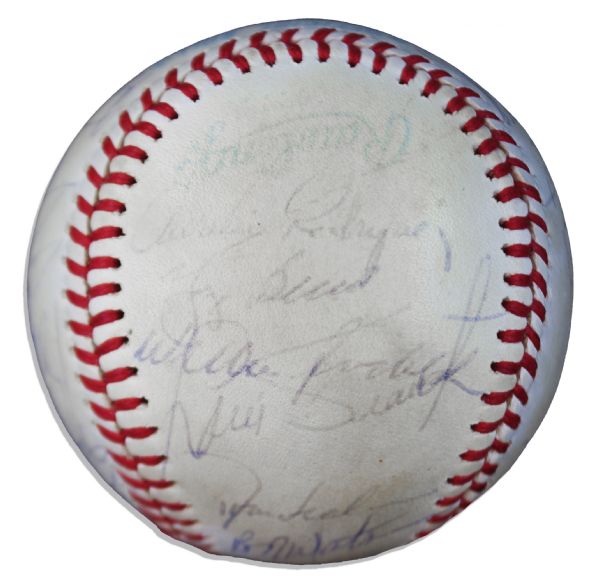 Baseball Signed by The 1980 New York Yankees -- Including All The HOFers -- Reggie Jackson, Gaylord Perry, Rich Goose Gossage and Yogi Berra, Who Signs as Coach