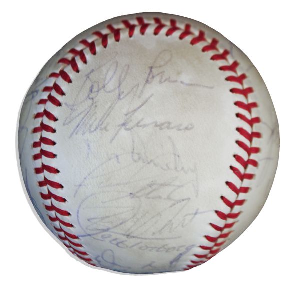 Baseball Signed by The 1980 New York Yankees -- Including All The HOFers -- Reggie Jackson, Gaylord Perry, Rich Goose Gossage and Yogi Berra, Who Signs as Coach
