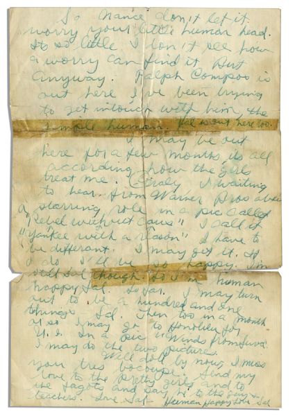 'Rebel Without A Cause'' Actor Sal Mineo Autograph Letter Signed -- ''...I waiting to hear from Warner Bros about a starring role in a pic called 'Rebel without caus'...''