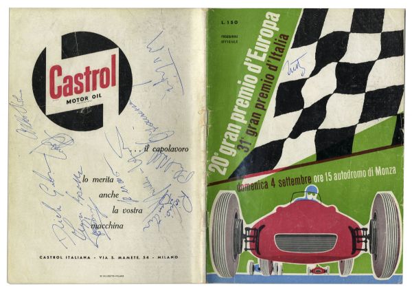 Program From The 1960 European Grand Prix Signed by Winner Phil Hill, Richie Ginther, Willy Mairesse, Berghe von Trips, Arthur Owen, Dick Gibson, Edgar Barth, Herrmann & von Hanstein