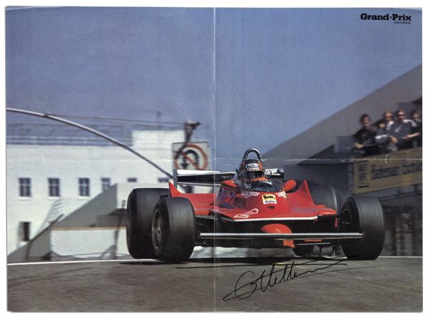 Gilles Villeneuve Grand Prix Poster Signed of Villeneuve Racing a Ferrari