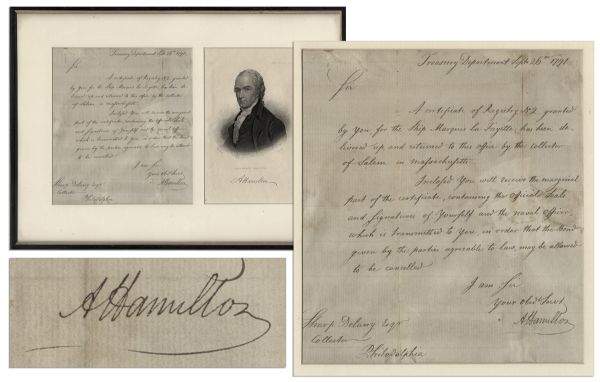 Nicely Framed Alexander Hamilton 1791 Autograph Letter Signed as Secretary of the Treasury