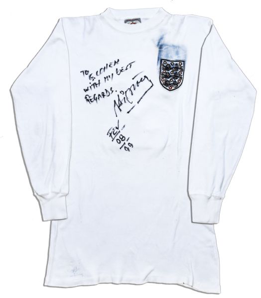George Cohen Football Shirt From The England v. Portugal 1966 World Cup Semi-Final -- Signed by Portugal's Antonio Simoes 