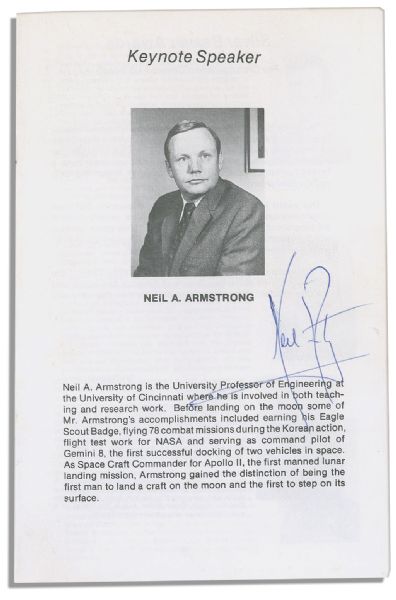 Neil Armstrong Program Signed -- From His Speaking Engagement at a Boy Scouts of America 1978 Volunteer Recognition Dinner -- Armstrong Himself Attained The Highest Rank of Eagle Scout
