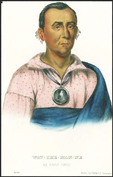 1872 McKenney & Hall Color Print -- ''Ioway Indian Chief Watchemonne''