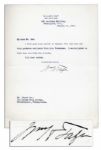 William Taft Typed Letter Signed to Editor Edward Bok -- Acknowledging Receipt of Payment for an Article