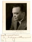 J. Edgar Hoover Signed Photo -- To Ralph J. Gomez / Best wishes / 6.21.48  J. Edgar Hoover -- 8.75 x 9.25 Matte Photo Trimmed on Bottom, Else Very Good