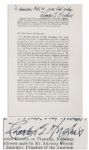 Charles Evan Hughes Speech Signed -- Speech Is About the Importance of the Justice System, Delivered on the 115th Anniversary of the Supreme Court