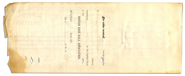 Very Rare 1881 Boston Baseball Association Stock Certificate