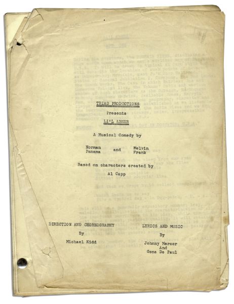 From the Personal Collection of Al Capp -- Collection of Four Draft Scripts for the 1956 Musical ''Li'l Abner'' -- Each With Notes and Revisions by Capp