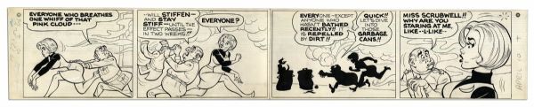 ''Li'l Abner'' Sunday Strip From 10 April 1966 Featuring Miss Scrubwell in a Political-Themed Situation -- Hand-Drawn by Capp -- 29.25'' x 15'' on Two Separated Strips -- Very Good