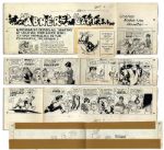 Lil Abner Sunday Strip, Hand-Drawn & Signed by Al Capp -- Monster Costume Storyline With Lil Abner From 4 September 1966 -- 4 Pieces With Sketches to Verso -- 23.25 x 29 -- Very Good