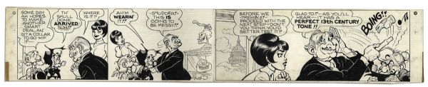 ''Li'l Abner'' Sunday Strip From 11 December 1966 With Mammy & Pappy -- Hand-Drawn & Signed by Al Capp, Who Adds Sketches to Verso -- In Three Segments, Largest 29'' x 9.75'' -- Very Good