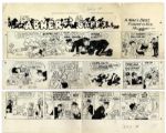 Lil Abner Sunday Strip Hand-Drawn & Signed by Al Capp From 12 July 1968 -- Featuring Mammy & Pappy -- in Three Segments, Largest 29 x 10.25 -- Toning & White Outs by Capp, Very Good