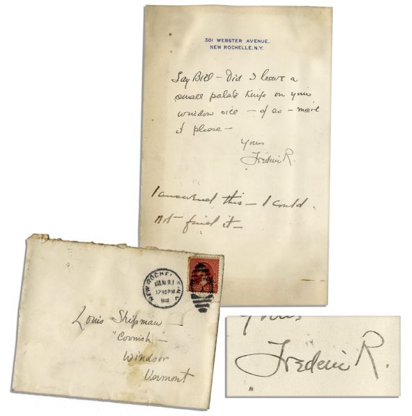 Artist & Sculptor Frederic Remington Autograph Letter Signed With Art Content -- ''...Did I leave a small palate knife on your window sill...''