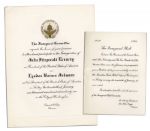 John F. Kennedy Inaugural Invitation -- Also With an Invitation to the Inaugural Ball -- Near Fine