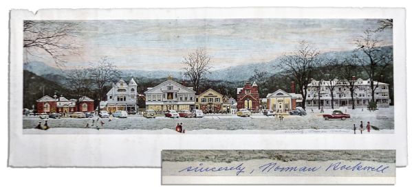 Master of Americana, Norman Rockwell Signed Print of His Beloved Piece ''Stockbridge Main Street at Christmas''
