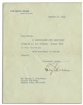 Harry S. Truman Typed Letter Signed as President on White House Stationery -- ...Things went as they should go. Tell Tom Evans to behave himself...