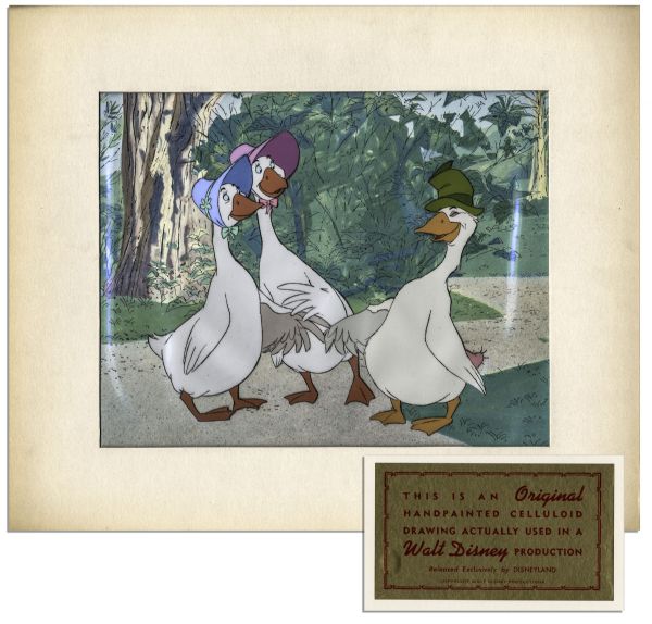 Ray Bradbury Owned Disney Cel From ''The Aristocats'' of Abigail & Amelia Gabbe With Uncle Waldo -- With Disney COA Sticker to Verso -- Matted to 14'' x 12'' -- Near Fine -- COA From Estate