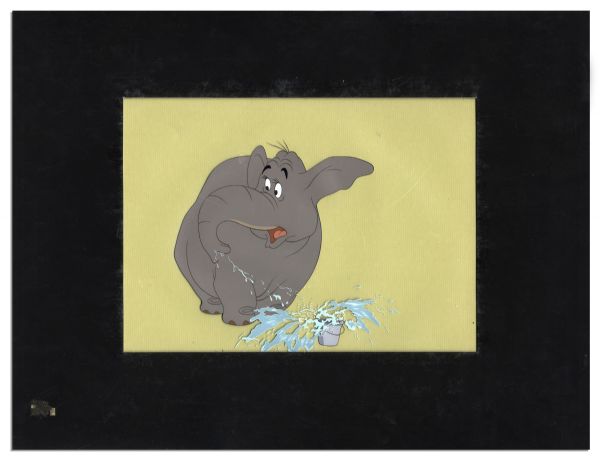 Ray Bradbury Owned Disney Animation Cel From the 1953 Short ''Working For Peanuts'' Featuring The Elephant And Water Pail -- Matted to 18'' x 14'' -- Near Fine -- With COA From Estate
