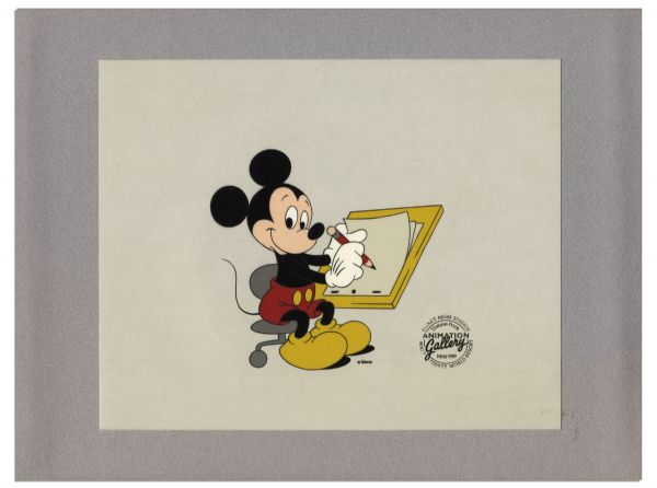 Ray Bradbury Owned Disney Animation Cel Featuring Mickey Mouse -- From Animation Gallery at Walt Disney World Dated May 1989 -- Matted to 15'' x 11.75'' -- Near Fine -- With COA From Estate