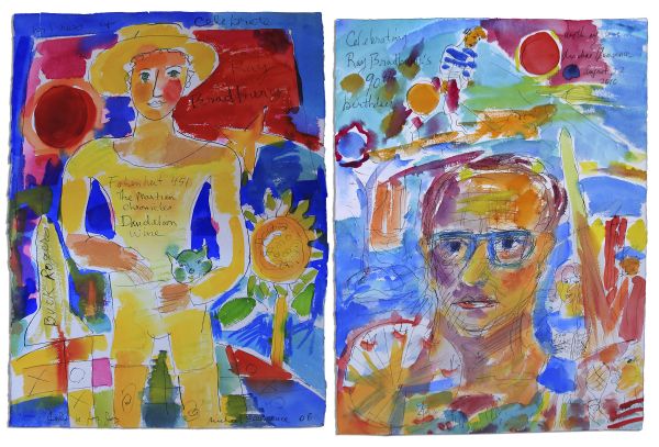 Ray Bradbury Personally Owned Pair of Michael Lawrence Paintings