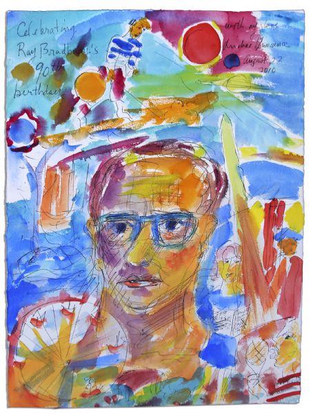 Ray Bradbury Personally Owned Pair of Michael Lawrence Paintings