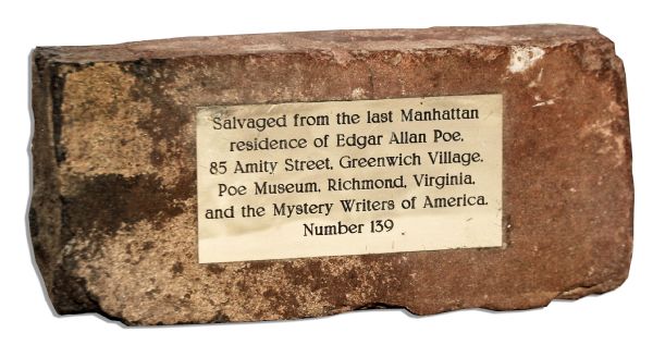 Brick From the Home of Edgar Allan Poe -- Personally Owned by Ray Bradbury