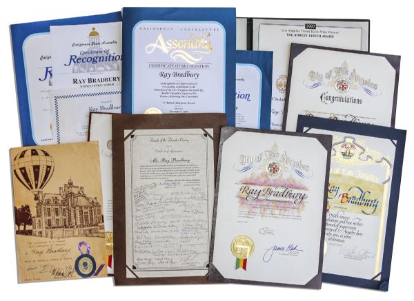 Ray Bradbury Lot of 69 Government Citations & Framed Award Certificates -- Includes His Mensa Award & Disneyland Hero Award