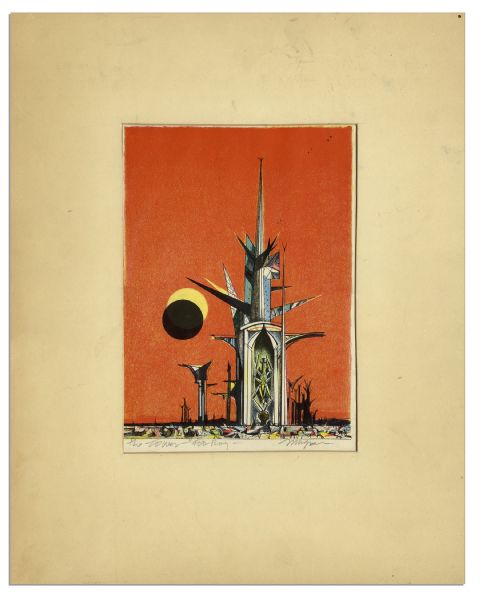 Pair of Joseph Mugnaini Moonscape Prints for Ray Bradbury -- One Is for His Publication, ''The Martian Chronicles''