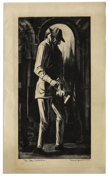 Ray Bradbury Personally Owned Art by Joseph Mugnaini -- Lot of Two Piece: ''Modern Gothic'' Limited Edition Signed by Mugnaini & ''The Stone Mason'' Also Signed