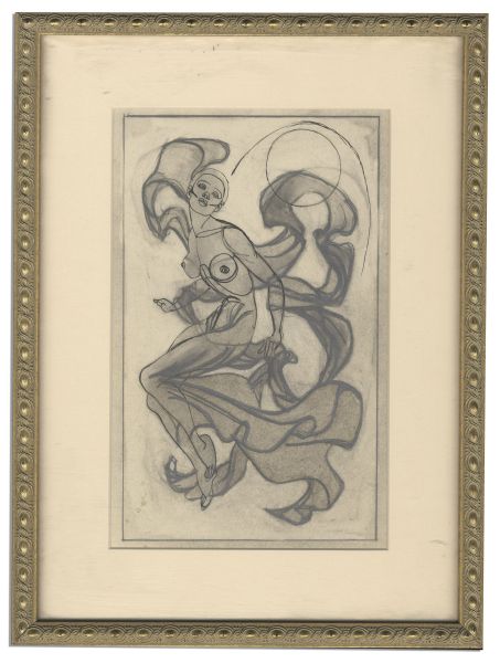 Pair of Hannes Bok Drawings From the Personal Collection of Ray Bradbury -- Studies for Bok's Well-Known Piece ''Woman Dancing''