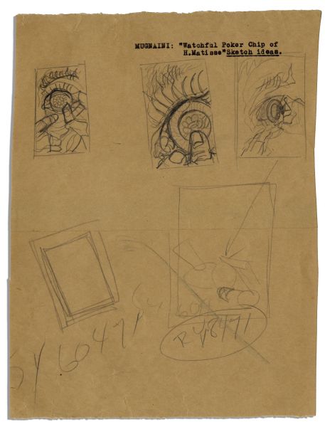 Ray Bradbury Personally Owned Trio of Sketches by Joseph Mugnaini for ''The Watchful Poker Chip of H. Matisse''