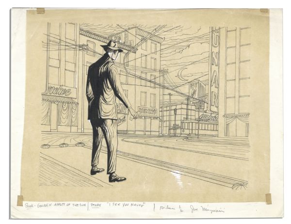 Ray Bradbury Personally Owned Sketches by Joseph Mugnaini -- For His Stories ''The Flying Machine'', ''I See You Never'' and ''The Crowd''