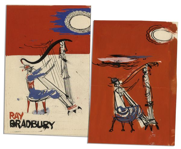 Ray Bradbury Personally Owned Preliminary Cover Art by Mugnaini for ''Day It Rained Forever'' -- Two Paintings