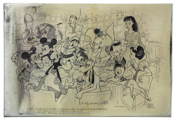 Ray Bradbury Personally Owned Al Hirschfeld Print of Disney Characters -- Signed & Dedicated to Bradbury by Hirschfeld