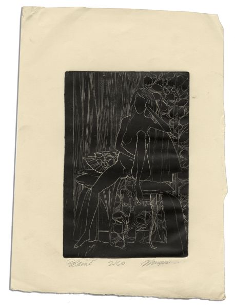 Ray Bradbury Personally Owned Lot of 4 Intaglio Prints Signed by the Artist, Joseph Mugnaini -- 3 Prints of Mr. Moundshroud From ''The Halloween Tree'' &  Female Nude Titled ''Elaine''