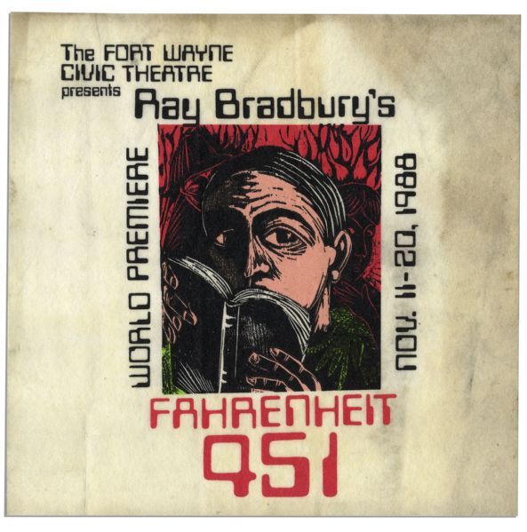 Ray Bradbury Owned Pair of Block Relief Art Prints for the Stage Play of ''Fahrenheit 451'' -- Both Measure 14'' x 14'' -- Toning to Top Edge, Else Near Fine -- With COA From Estate