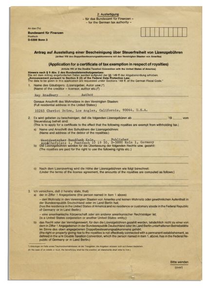Ray Bradbury Lot of 3 German Tax Documents, Each Signed by Bradbury