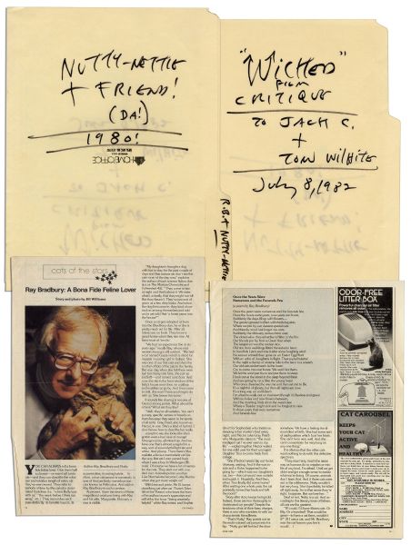 Ray Bradbury Hand-Labeled File Folder, Housing Clipped Article From ''Cat Fancy'' Magazine of a Bradbury Interview About the Family Cats Including Their Favorite ''Nutty'' -- COA From Estate