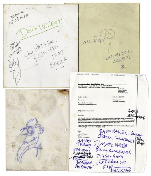 Ray Bradbury Collection of Three Pages of Doodles & Personal Handwritten Notes