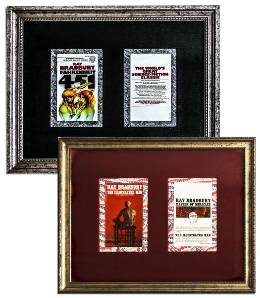 Ray Bradbury Pair of Framed Paperback Covers of His Books ''Fahrenheit 451'' & ''The Illustrated Man'' -- Larger Measures 21.5'' x 17.25'' -- Very Good -- With COA From Bradbury Estate
