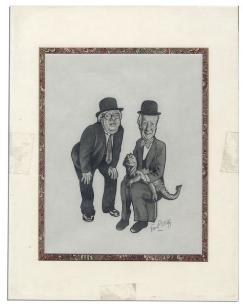 Ray Bradbury Personally Owned Caricature of Bradbury & Ray Harryhausen as Laurel & Hardy -- Done by Classic Horror Artist Frank Dietz