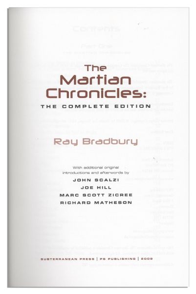 Ray Bradbury Personally Owned Luxury Edition of ''The Martian Chronicles'' -- His Earliest Major Book -- Fine